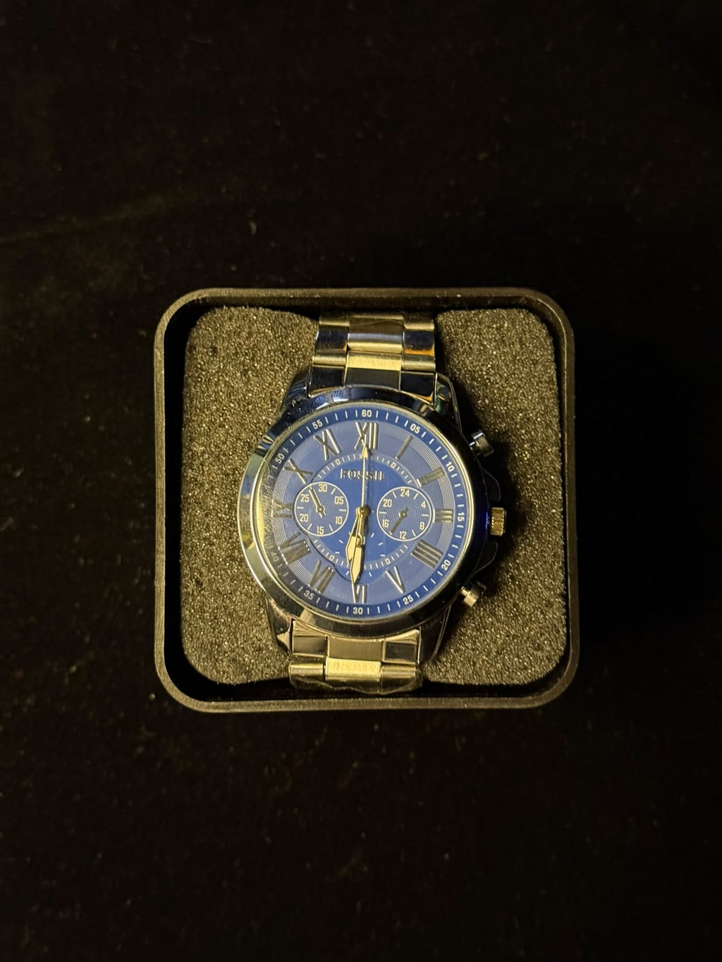 Reloj Fossil Cronógrafo con Esfera Azul Brillante Y Numeros Romanos De Acero Inoxidable