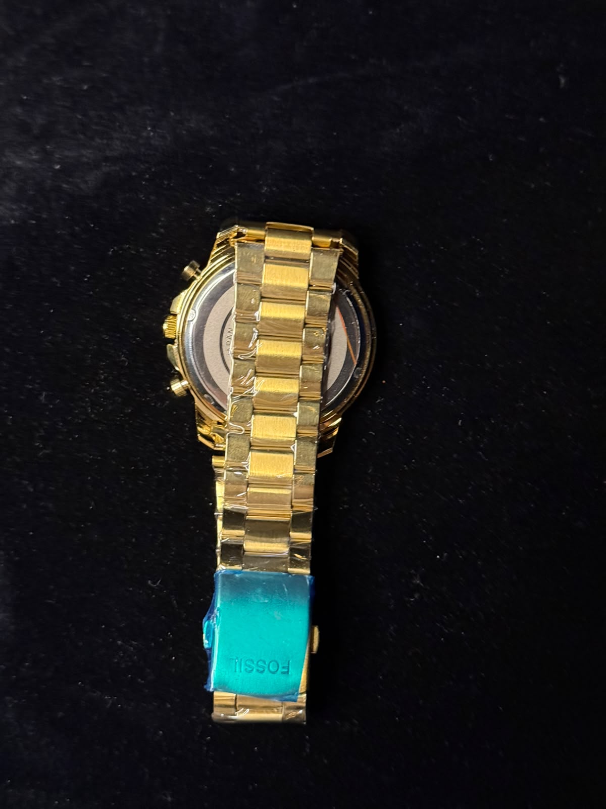 Reloj Fossil Cronógrafo Dorado con Esfera Negra y Números Romanos